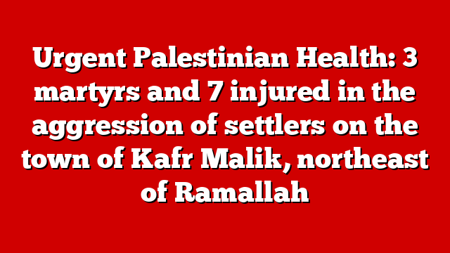 Urgent Palestinian Health: 3 martyrs and 7 injured in the aggression of settlers on the town of Kafr Malik, northeast of Ramallah